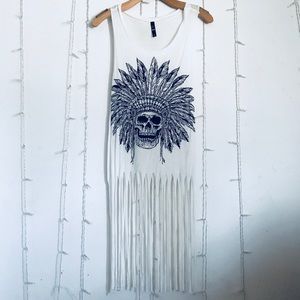 Native American Tribal Skull Long Fringe Shirt MED